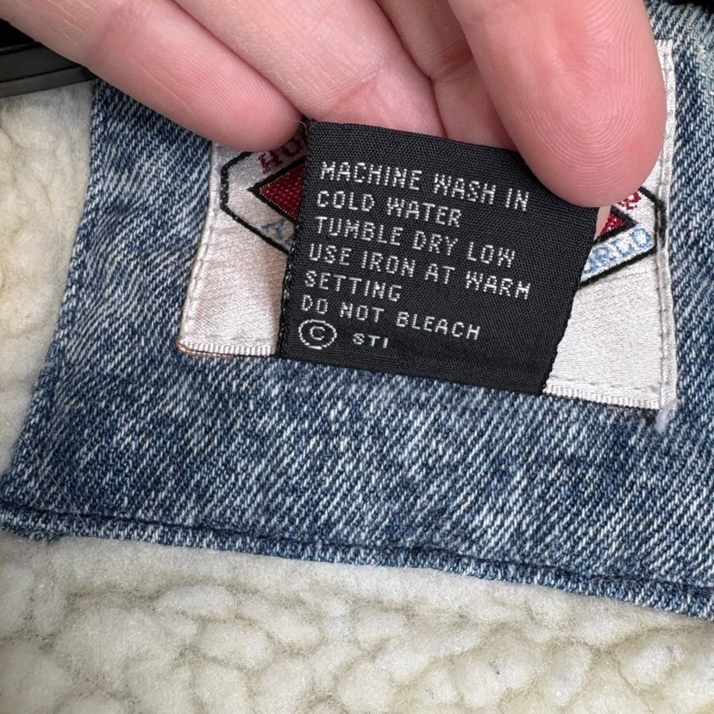 VINTAGE 80s Acid Wash Denim Bomber Jacket Mens Size XL Fleece Lined Distressed - Picture 9 of 12
